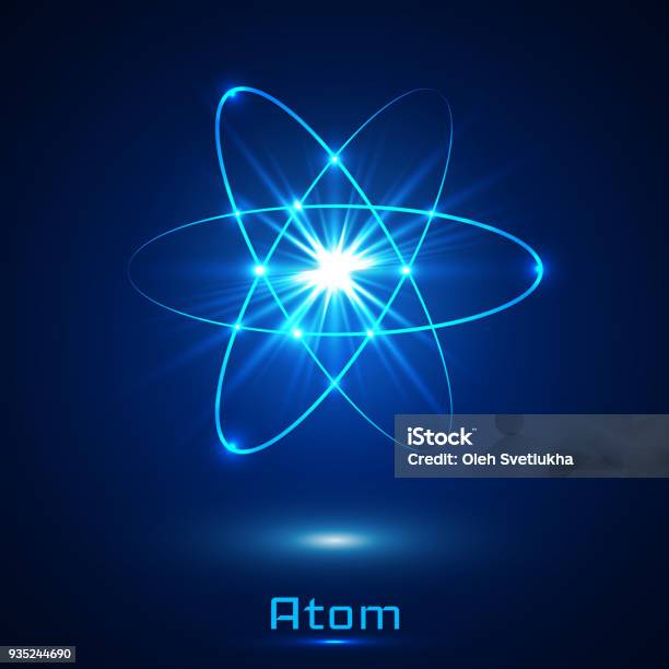 Ilustración de Vector Luces De Neón Brillantes Atom Modelo y más Vectores Libres de Derechos de Átomo - Átomo, Energía nuclear, Fusión nuclear