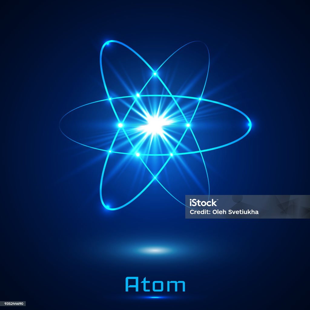 Vector shining neon lights atom model Vector shining neon lights atom model. Atom stock vector