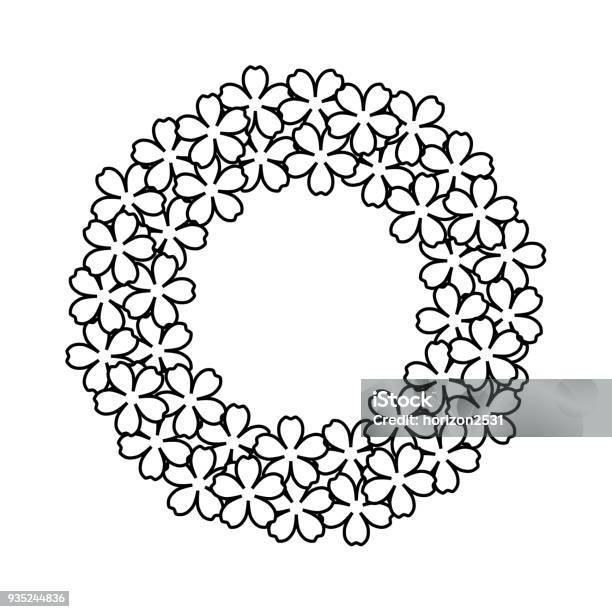 Cute Flowers Round Frame Stock Illustration - Download Image Now - Art, Asia, Blossom
