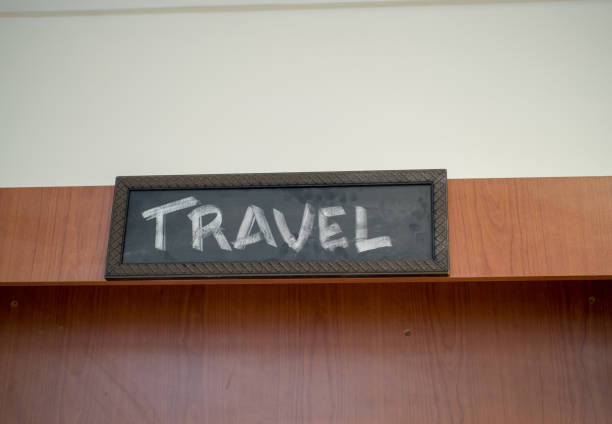 istock Chalk travel sign hanging at book store 935245484