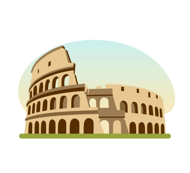 Sights different countries. Monument of Ancient Rome, building is Colosseum vector art illustration
