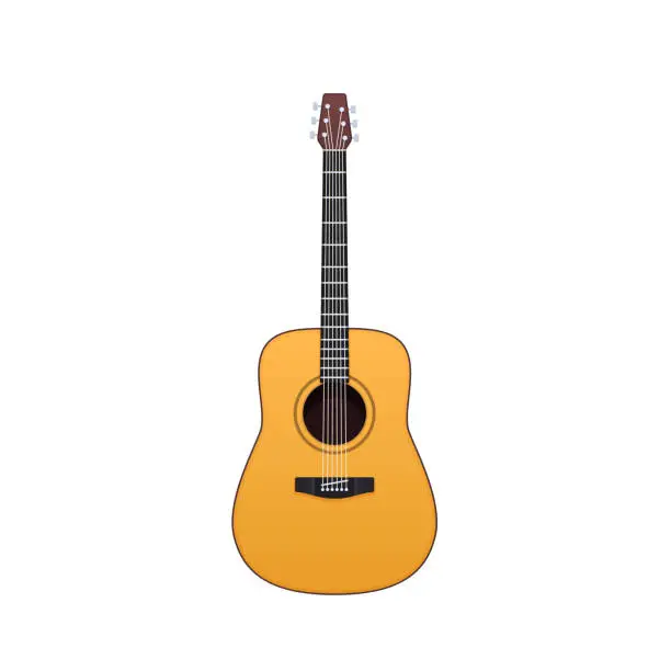 Vector illustration of Wooden guitar, traditional string musical instrument. Music on acoustic guitar