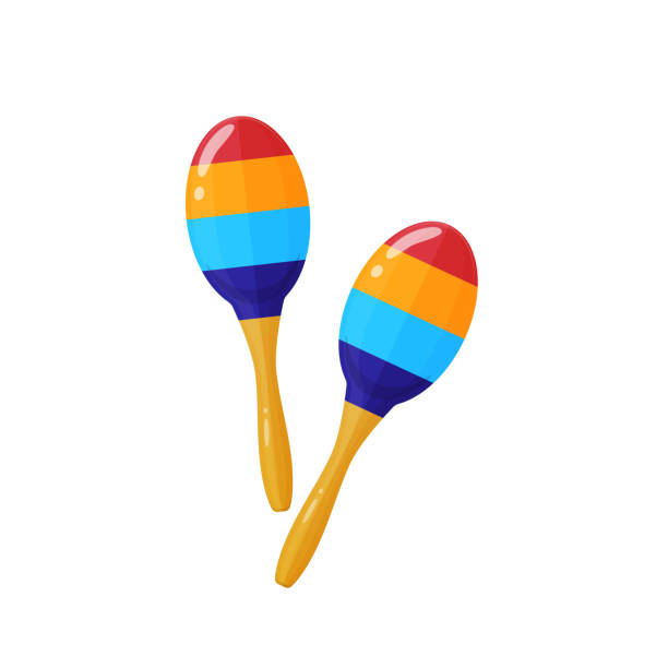 Oldest shock-noise musical instrument is maracas, a kind of rattle Oldest shock-noise musical instrument is maracas, a kind of rattle. Carnival, masquerade, party, festive accessories. Modern decorative maracas, musical instrument. Vector illustration isolated. maraca stock illustrations