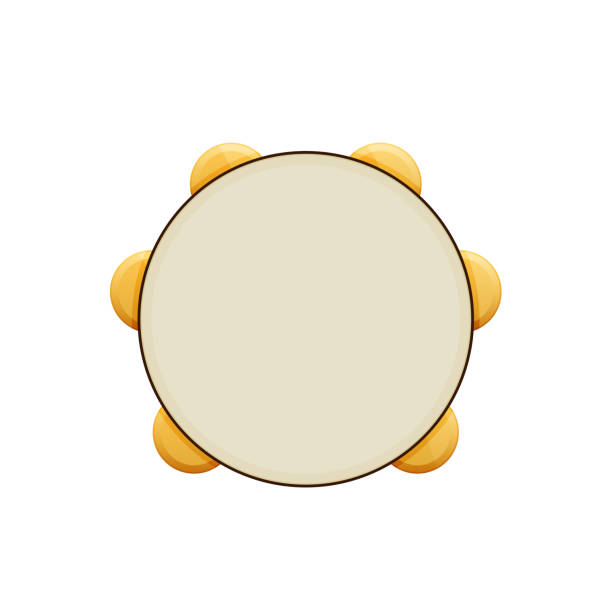 Wooden musical percussion instrument. Tambourine with metal plates Wooden musical percussion instrument. Tambourine with metal plates. Musical tambourine with melodic sonorous sound. Accessory for holidays, fun events, concert performances. Illustration isolated. samba dancing stock illustrations