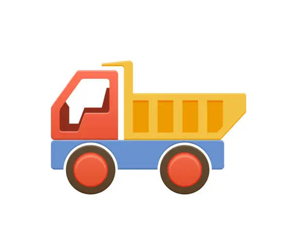 Vector illustration of Children s toy color plastic machine, dump truck, machine, auto