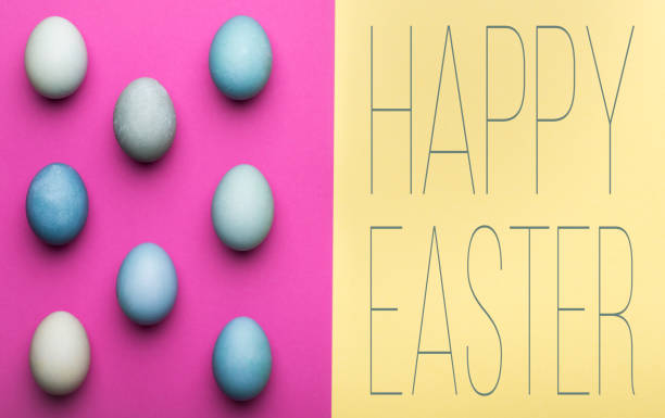 istock Happy Easter pastel coloured background. Hand painted Easter eggs abstract minimal concept. 935254374