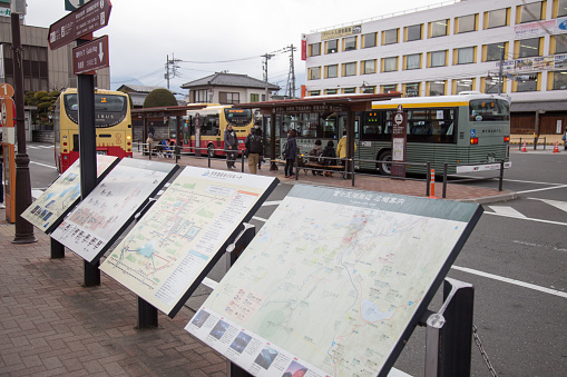 Kawaguchiko, Japan - April 13, 2016 : Map for tourist in front of Kawaguchiko station on April 13, 2016 Japan.