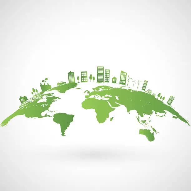 Vector illustration of Green city on earth, World ecology concept