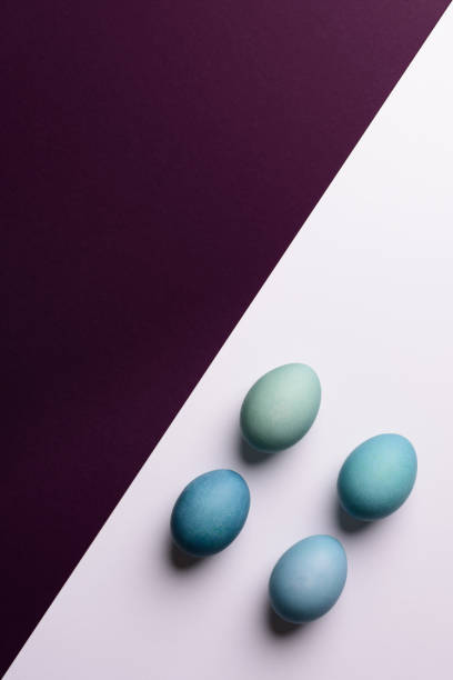 istock Happy Easter black and white background. Hand painted blue Easter eggs abstract minimal concept. 935264932