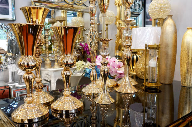 istock Golden vases and other decor items 935265552