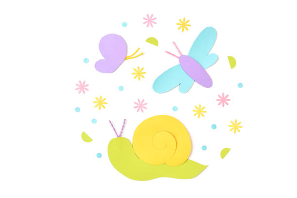 Butterfly , dragonfly and snail paper cut on white background - isolated