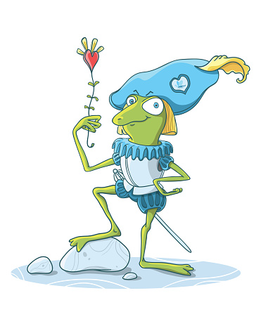 It's a character design about a romantic knight frog holding a flower