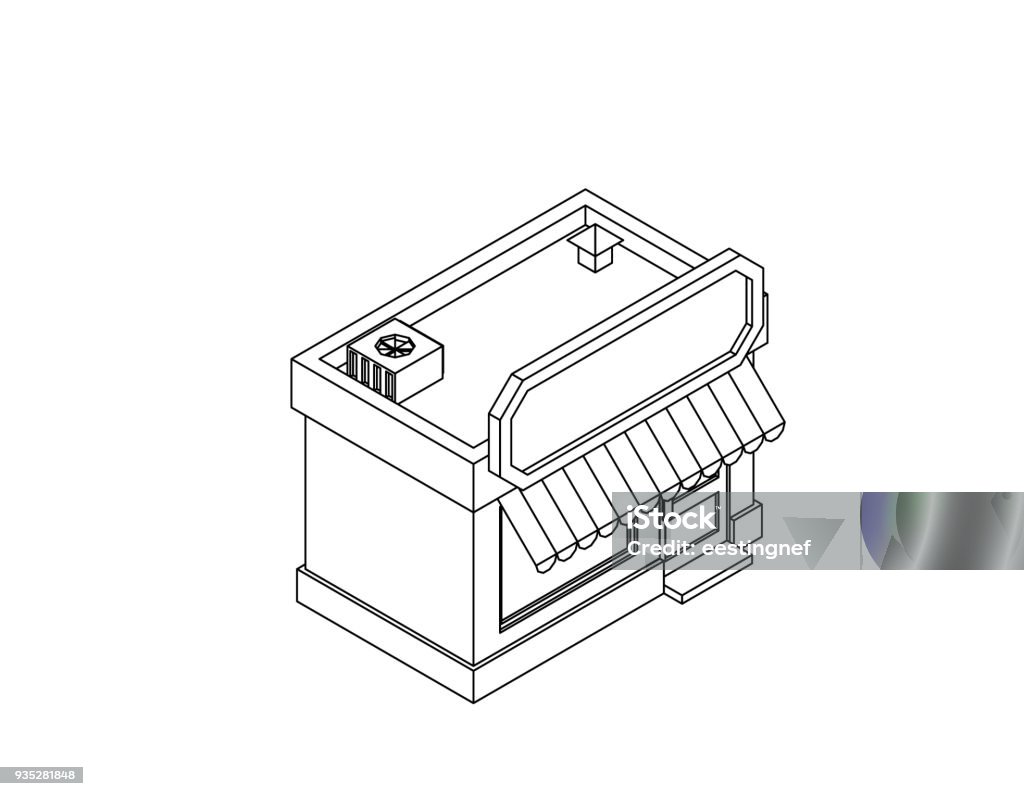 Building Store Drawing Store Building Vector Outline Illustration Stock Illustration ...