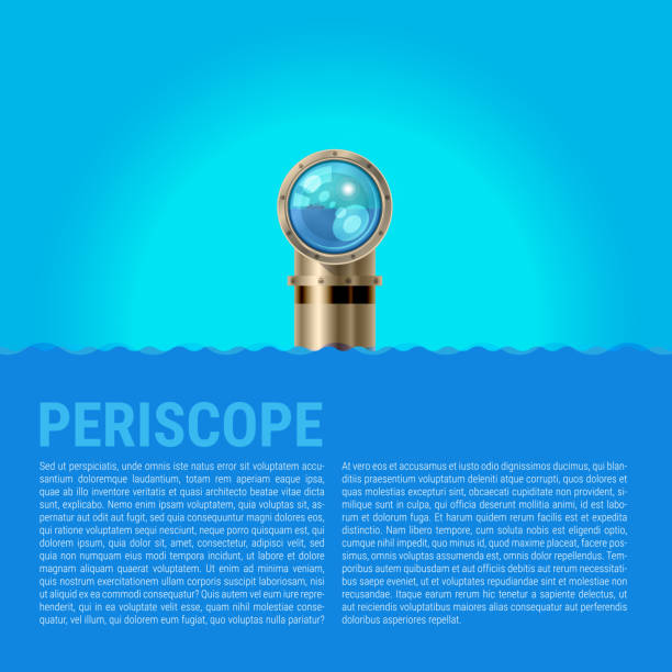 Periscope Background, Sea Waves Vector Background Periscope Background, Sea Waves Vector Background. Metal periscope with a Sparkling Lens in the Waves Above the Water. Spy or Surveillance Concept. Ideal for Poster or Web Banner. periscope background stock illustrations