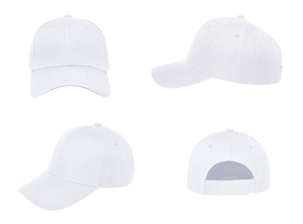 béisbol en blanco cap 4 ver color blanco - sombrero blanco fotografías e imágenes de stock