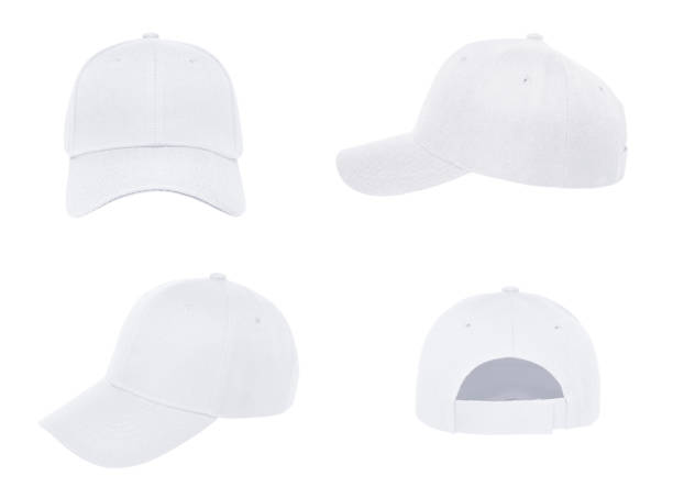Blank baseball cap 4 view color white Blank baseball cap 4 view color white on white background headwear photos stock pictures, royalty-free photos & images