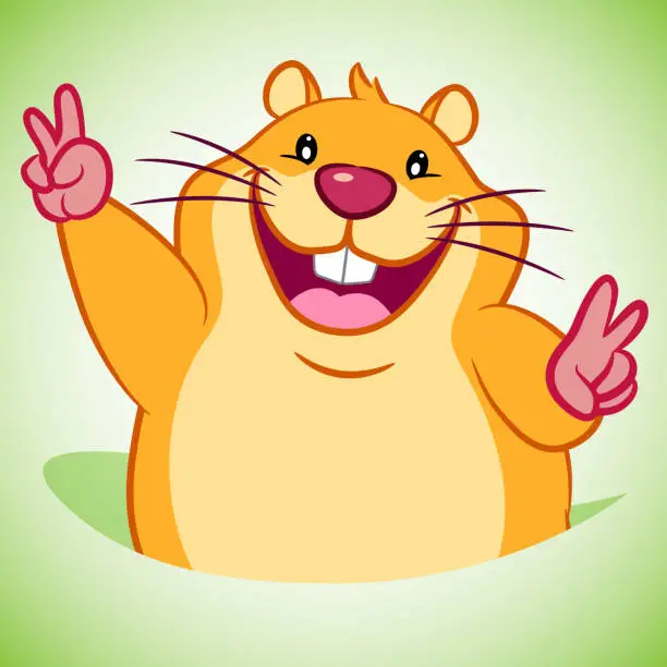 Vector illustration of Victory Gesture Groundhog Cartoon Character