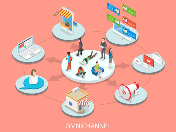 omnichannel 플랫 아이소메트릭 벡터 개념. - store commercial sign shopping retail stock illustrations