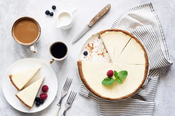 Photo of Classic New York Cheesecake And Coffee, Top View