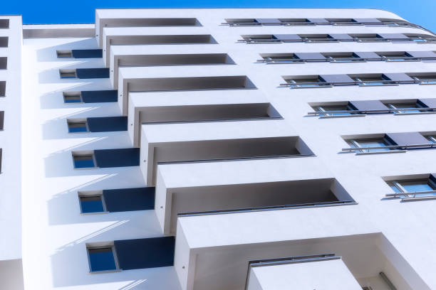 istock Rows of balconies in modern white apartment building 935294672