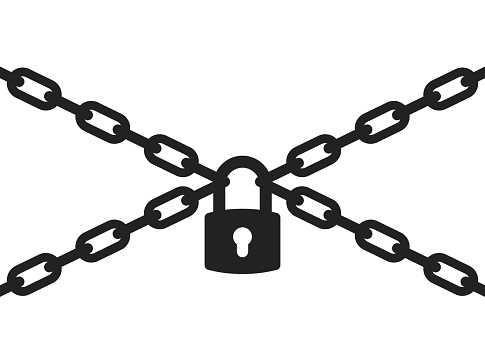Padlock and metal chain icon concept of protection. Vector illustration.