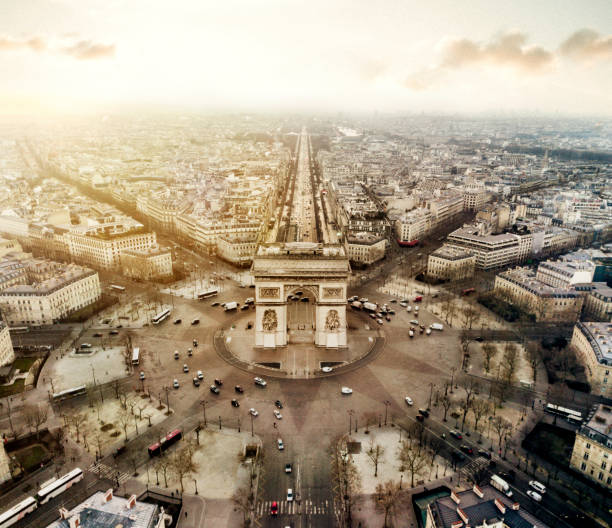 Triumphal Arch Aerial view of Arch de triomphe triumphal arch photos stock pictures, royalty-free photos & images