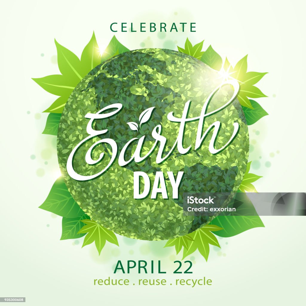 Earth Day Green Globe Bunch of leaves forming a green earth globe with leaves on the leaves background for the Earth Day concept of living green and environmental protection Earth Day stock vector