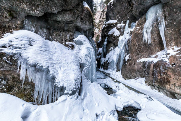 istock A narrow gorge covered with snow and ice. 935301190