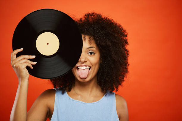 Artwork sketch photo collage of purple backdrop caricature night club rest relax retro music dance funky vinyl record long play hand catch.