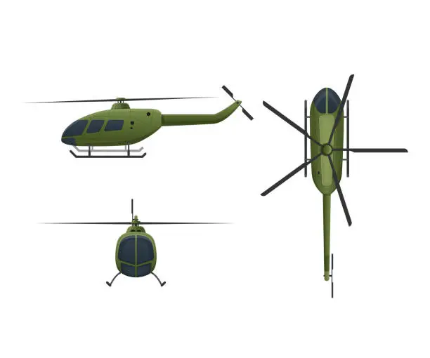 Vector illustration of Air vehicles. Flying helicopter, for transportation. Air passenger helicopter