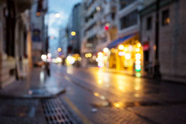 Night street with lights shot with blurred focus