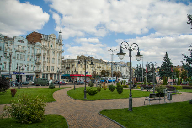 View of Soborna street in Vinnytsia city, Ukraine VINNYTSIA, UKRAINE - SEPTEMBER 18, 2017: View of Soborna square vinnytsia photos stock pictures, royalty-free photos & images