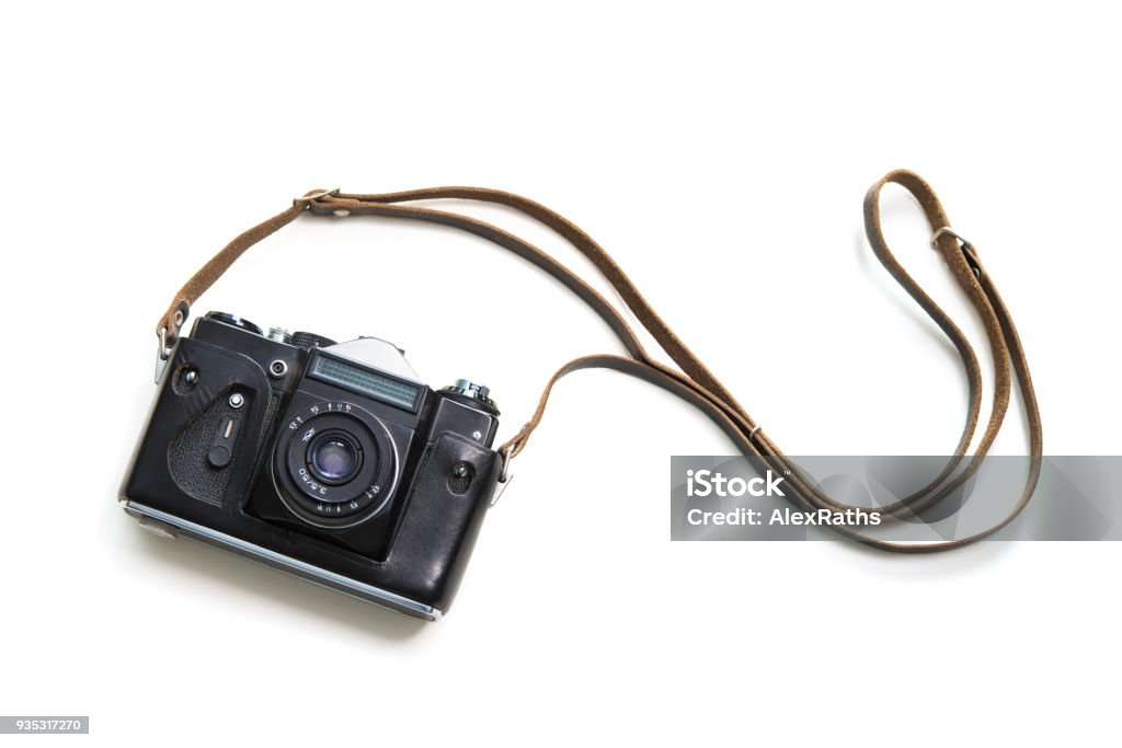 Vintage camera isolate on white background Vintage camera isolate on white background, top view Camera - Photographic Equipment Stock Photo