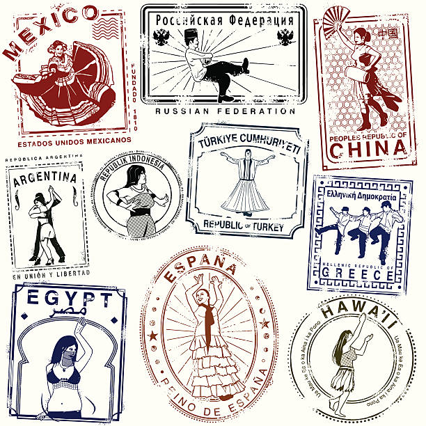 レトロなダンスのパスポートスタンプ - eastern european illustrations点のイラスト素材／クリップアート素材／マンガ素材／アイコン素材