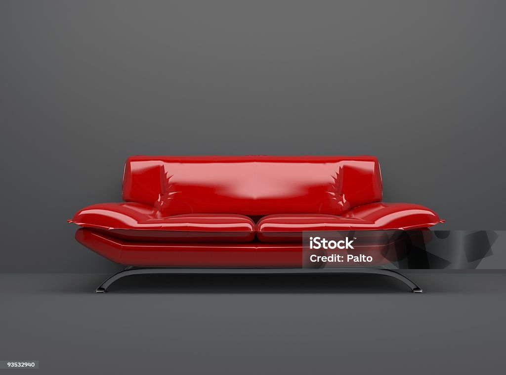 深いレッドのソファーで分離灰色の背景 - 3Dのロイヤリティフリーストックフォト