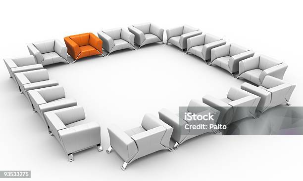 회의실 컨셉입니다 리더십에 대한 스톡 사진 및 기타 이미지 - 리더십, 의자, 주황색