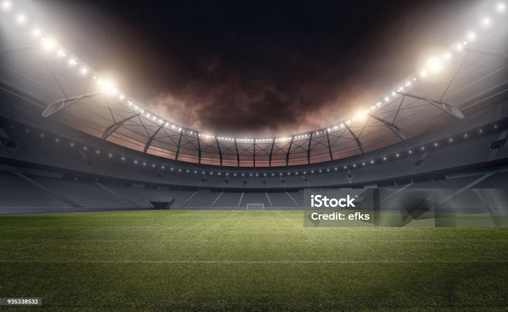 The stadium The imaginary soccer stadium is modelled and rendered. Soccer Field Stock Photo