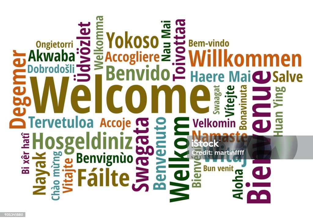 Welcome in different languages wordcloud on white background Welcome in different languages wordcloud on white background vector illustration Greeting stock vector