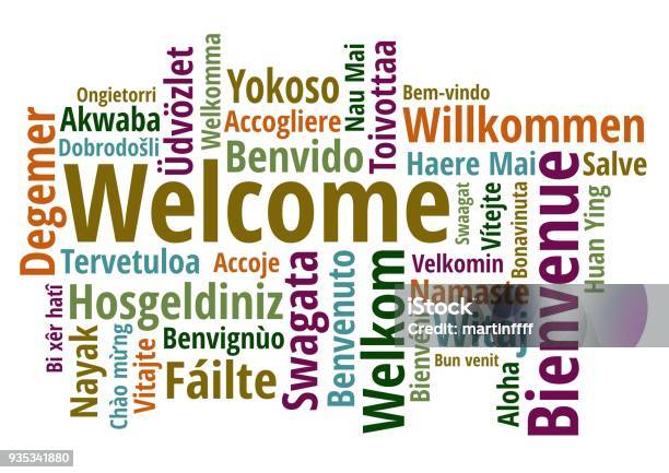 Welcome In Different Languages Wordcloud On White Background Stock Illustration - Download Image Now