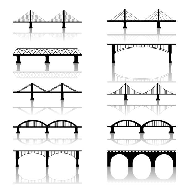 구름다리 아이콘 - railway bridge stock illustrations