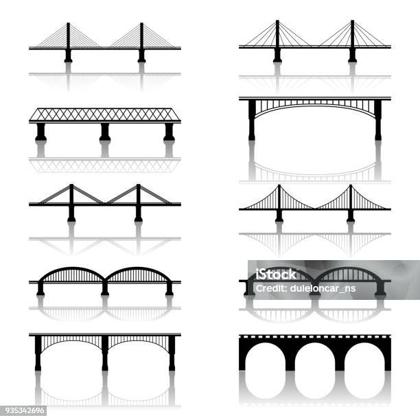 Bridge Ikoner-vektorgrafik och fler bilder på Bro - Bro, Järnvägsbro, Vektor