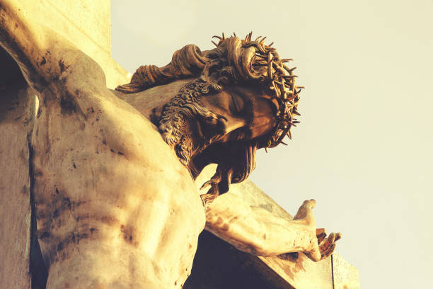 Jesus Christ in a crown of thorns, crucifixion. The concept of faith in God stock photo