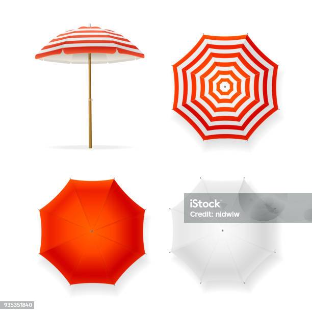 Realistic Detailed 3d Sun Umbrella Set Vector Stock Illustration - Download Image Now - Parasol, Sunshade, Umbrella