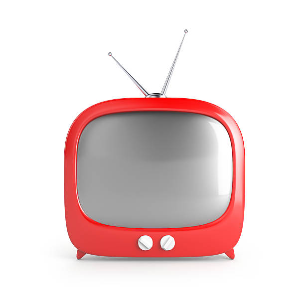 istock A retro, red TV against a white background 93535515