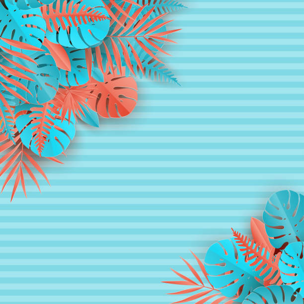 istock Tropical paper palm, monstera leaves frame. Summer tropical leaf. Origami exotic hawaiian jungle, summertime background. Paper cut style. 935355338