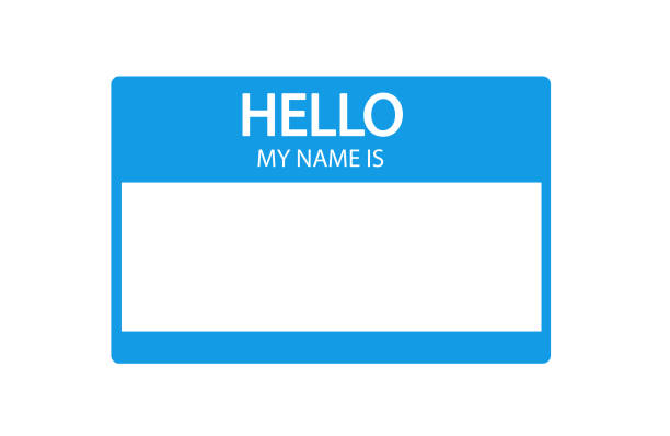 Hello, my name is introduction blue flat label vector art illustration