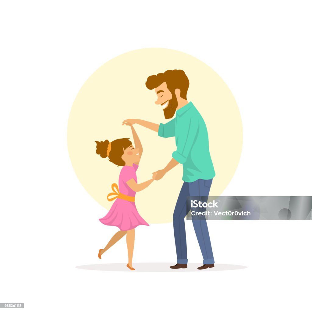 feliz sonriente padre e hija bailando - arte vectorial de Padre libre de derechos