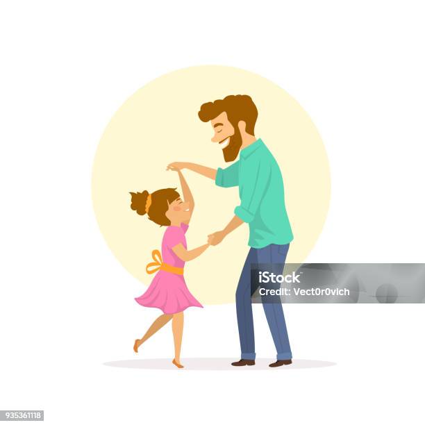 Happy Smiling Father And Daughter Dancing Stock Illustration - Download Image Now - Father, Daughter, Dancing