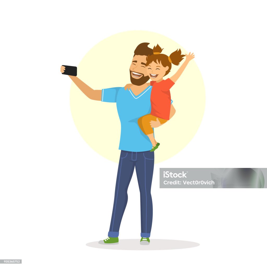 Father And Daughter Taking Selfie Cute Cartoon Vector Illustration Stock  Illustration - Download Image Now - iStock