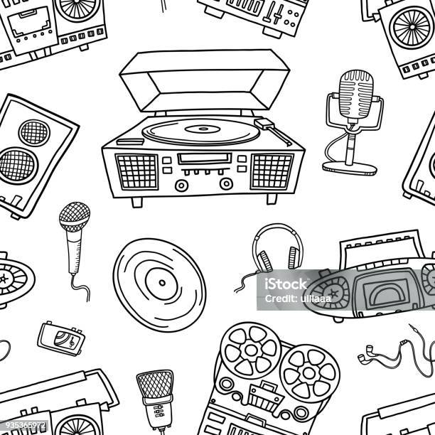 Decorative Graphic Musical Seamless Pattern Monochrome Endless Background Stock Illustration - Download Image Now